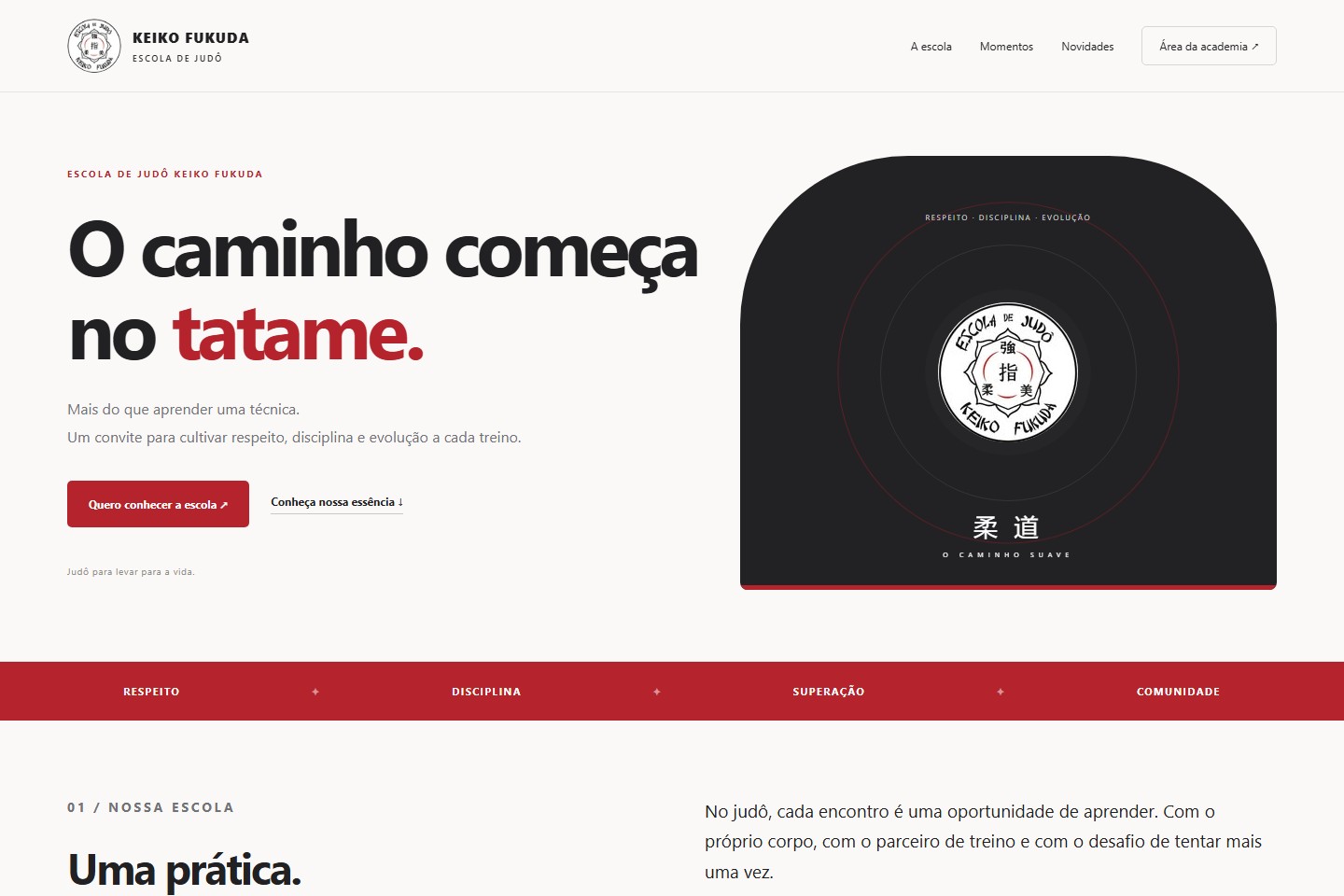 Página inicial do site da Escola de Judô Keiko Fukuda
